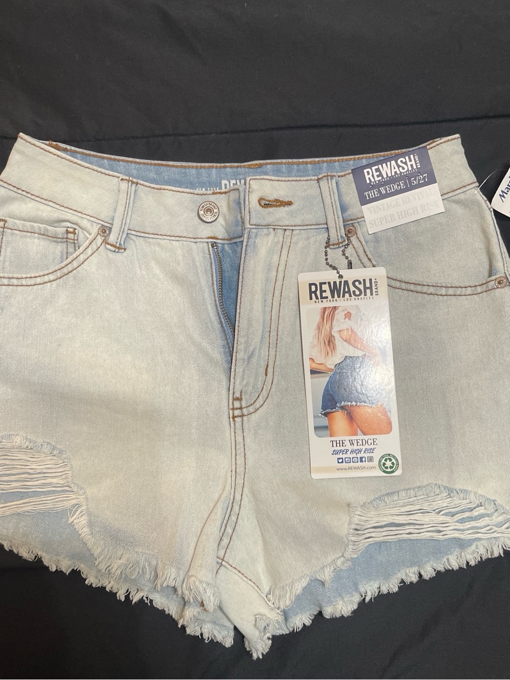 Rewash The Wedge High-Rise Distressed Jean Shorts - Light Wash